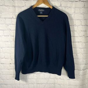 Brooks Brothers Mens Navy Blue Saxxon Wool Sweater‎ size XXL Vneck SHRUNK